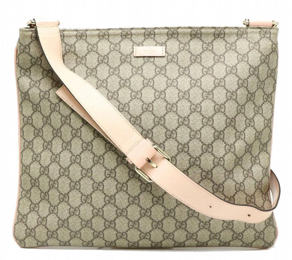 Gucci GG Supreme Plus Crossbody Bag Leather Beige Brown Cream Pink